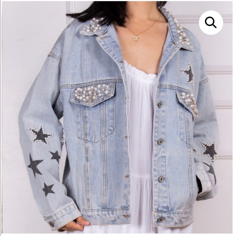 Pearl Embellished Star Denim Jacket